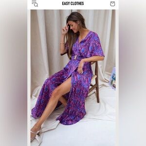 Easy Clothes, Elegant Purple Patterned Maxi Dress, size S/M